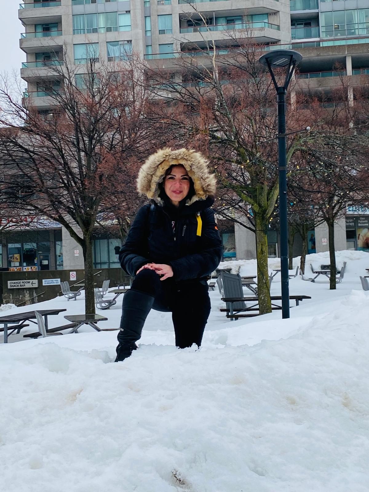 Bahareh Barahmand outdoors in a Scarborough park after a winter snowfall